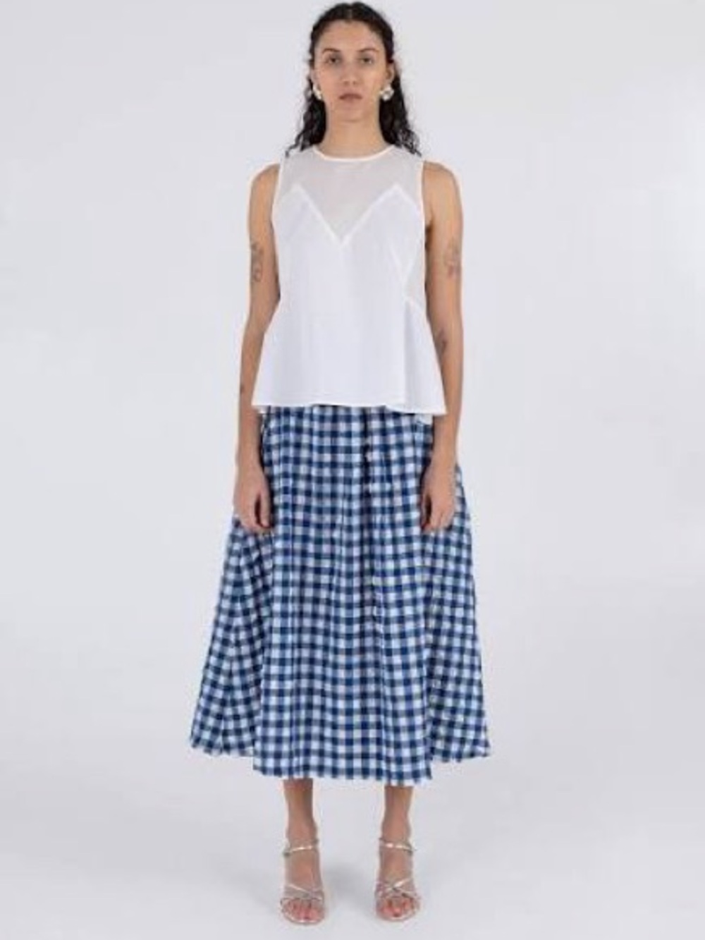 Wray Blue and White Gingham Midi Skirt